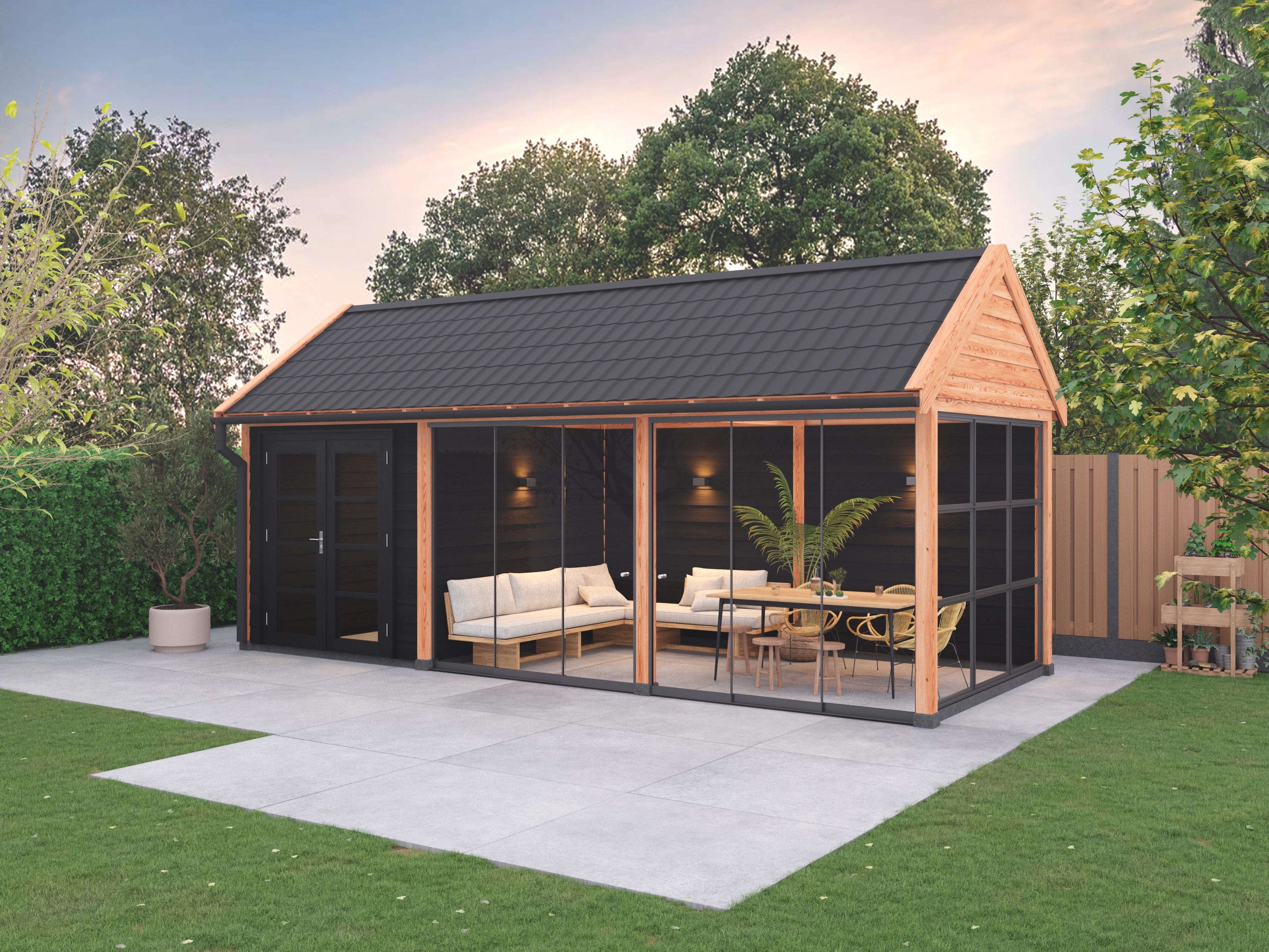 Douglas overkapping zadeldak, 750 x 300, met achterwand, Westwood Comfort - Afbeelding 3